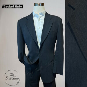 Vtg Mani by Giorgio Armani 40-42L Black Stripe Blazer 3/2 Roll Virgin Wool
